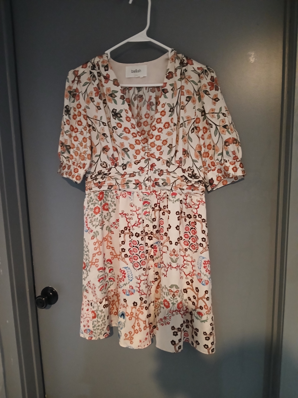 ba&sh Cream Floral Print Kids Dress with Orange and Green Accents